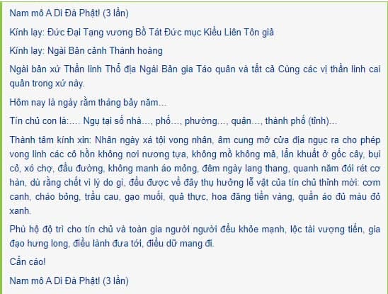 Bài cúng cô hồn hàng tháng số 3