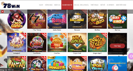 Giao diện nhà cái 78Win - nơi bạn có thể chơi Poker online