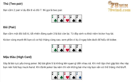 Hạng hand mức yếu này đem lại tỷ lệ không cao trong luật chơi poker