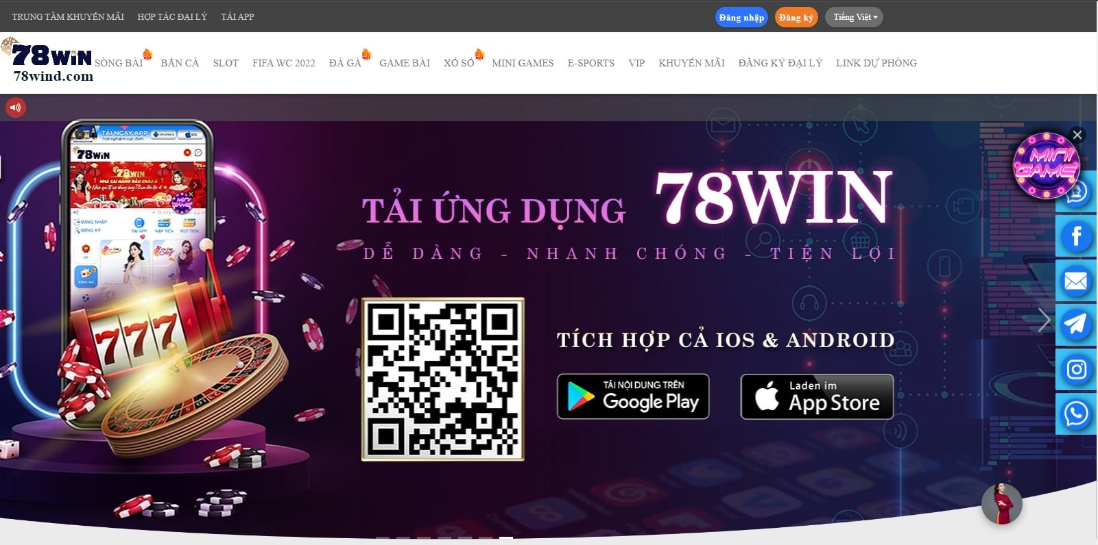 Giao diện trang 78win - nơi tải game của các anh em bet thủ