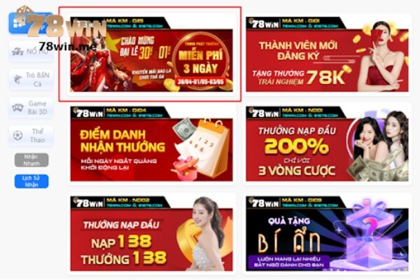 Trong dịp 30/04 - 01/05, thành viên có thể nhận thưởng khủng từ 78win