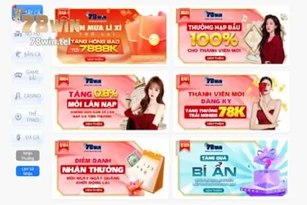 Ở 78win, bạn có thể nhận thưởng từ nhiều chương trình khuyến mãi