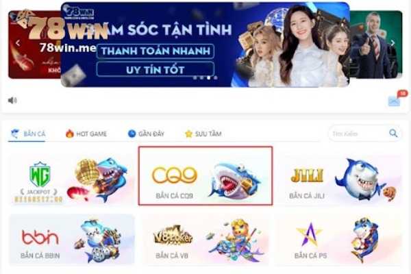 Sảnh bắn cá CQ9 78win là địa điểm lý tưởng để chơi bắn cá