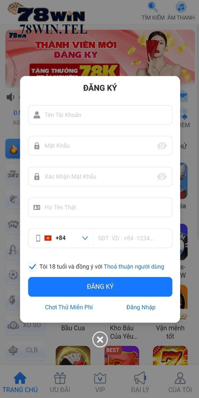 Hãy điền đầy đủ và chính xác những thông tin mà 78win yêu cầu