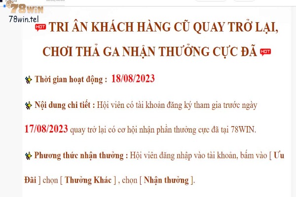 Cần áp dụng khuyến mãi tri ân khách hàng cũ quay lại trong thời gian hiệu lực